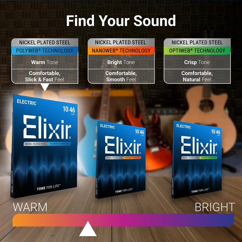 ELIXIR أوتار إليكسير، أوتار جيتار كهربائي، فولاذ مطلي بالنيكل مع تقنية بولي ويب، نغمة دافئة تدوم طويلاً مع شعور مريح، مجموعة 6 أوتار، خفيف مخصص 9-46 - Image 3